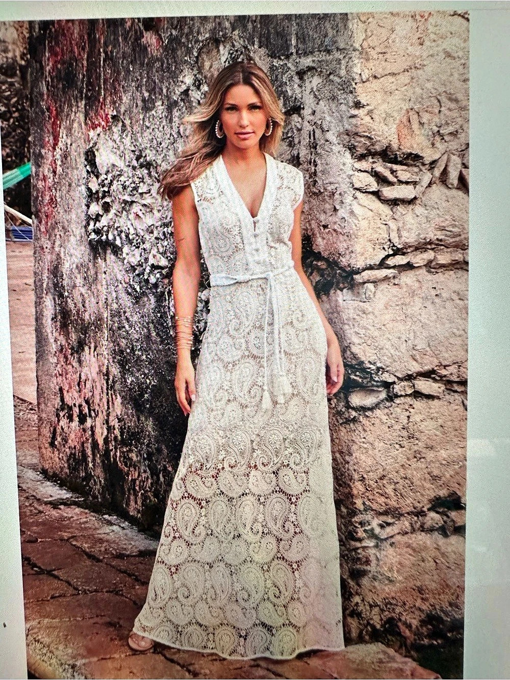 Boston Proper Paisley Lace Sleeveless Maxi Dress White Sz 6